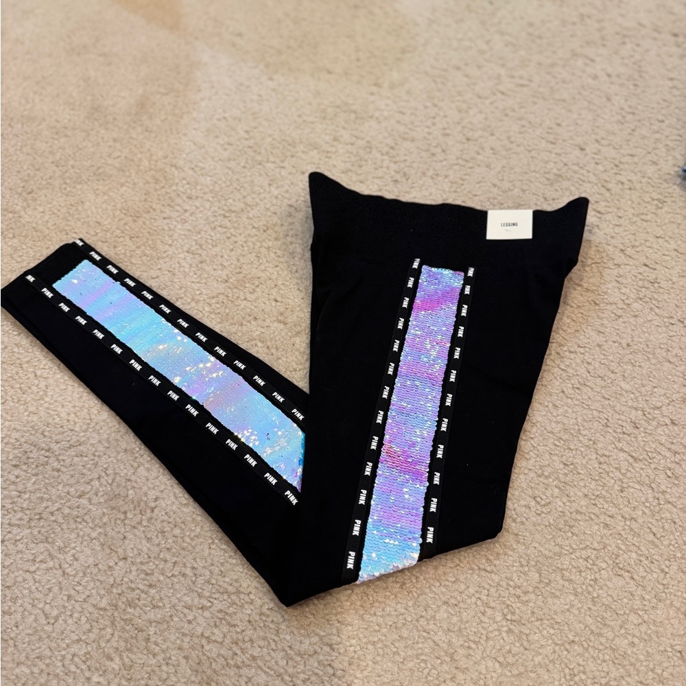 NWT PINK vintage Leggings with Iridescent Sequin Stripe